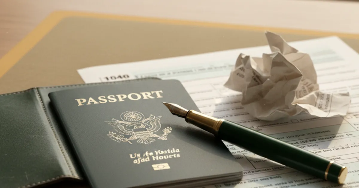 A US passport and tax documents on a desk, representing the covered expatriate determination